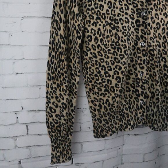 CHEROKEE BROWN CHEETAH ANIMAL PRINT LONG SLEEVE BUTTON DOWN CARDIGAN SWEATER - Picture 4 of 7